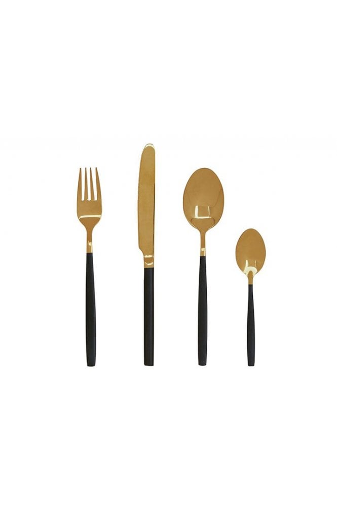 Avie 16 pc Gold / Matte Black Finish Cutlery Set