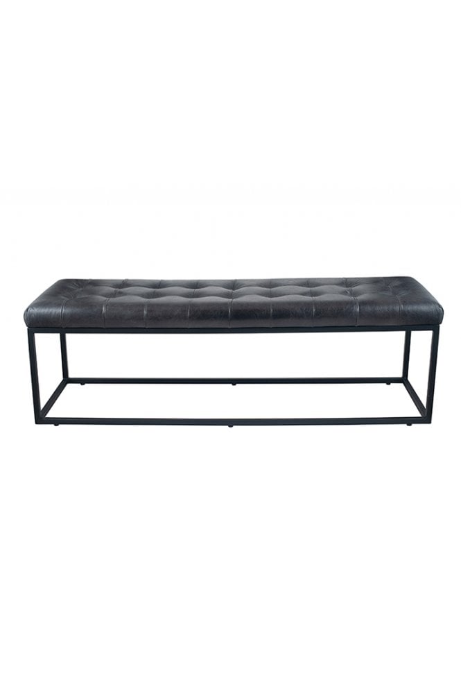 Arly Grey Leather & Iron Buttoned Bench