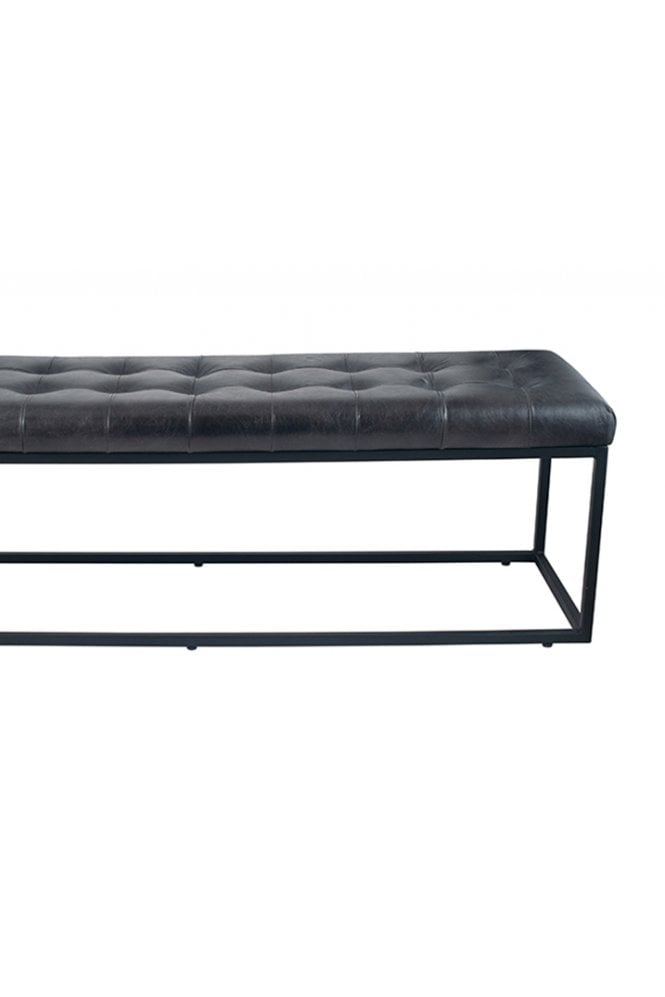 Arly Grey Leather & Iron Buttoned Bench