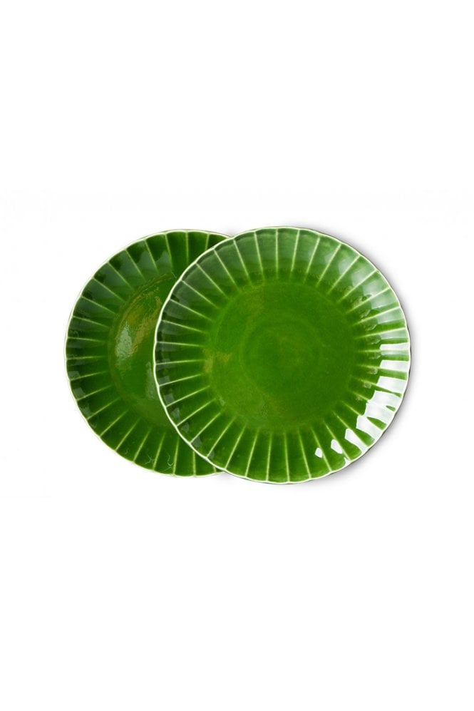 The emeralds: ceramic dinner plate ribbed, green (set of 2) By Hkliving
